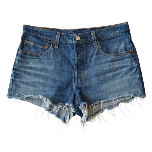 Levis 501 Buttonfly Denim Shorts With Frayed Hem Size 28 - Picture 2 of 5